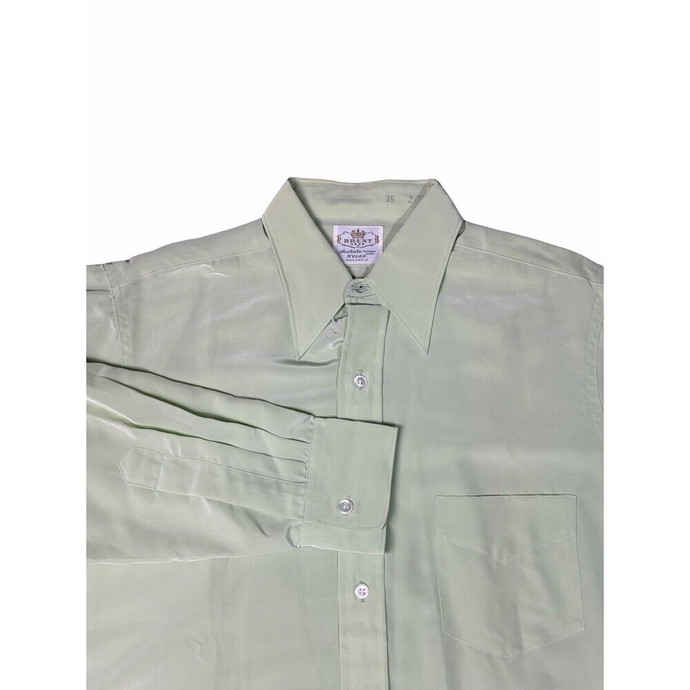 Vintage 70s Men’s M Brent Montgomery Ward Satin Button Up Shirt Mint Green - Picture 2 of 10